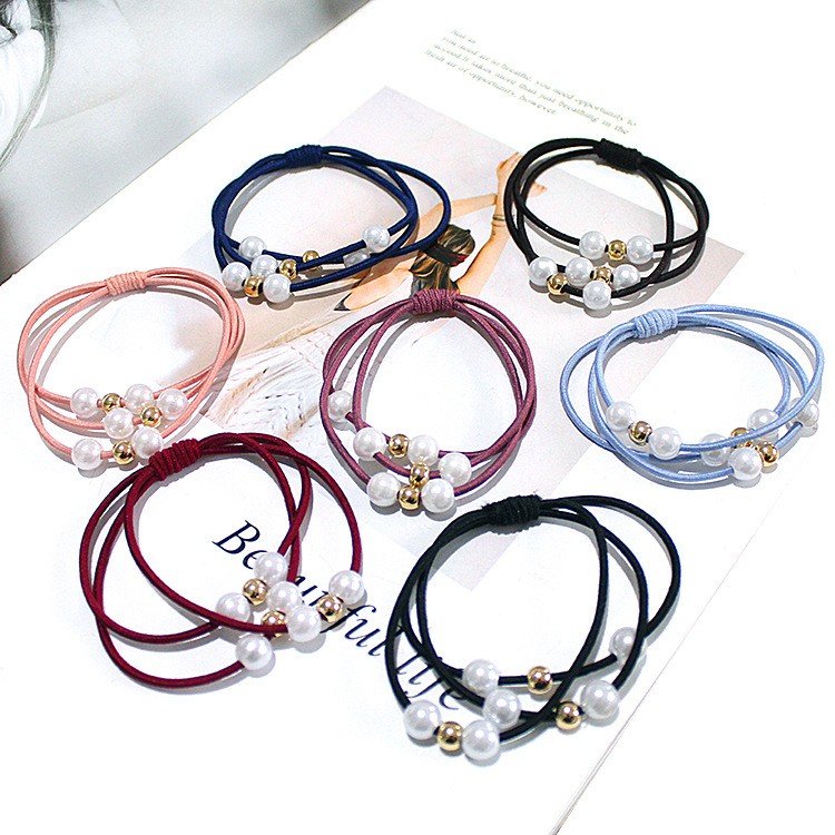 SJW Korean Pearl Hair Tie High Elastic Threeinone Hair Rope Simple
