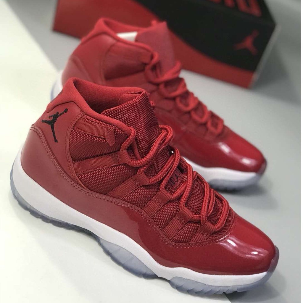 jordans 11 red and white