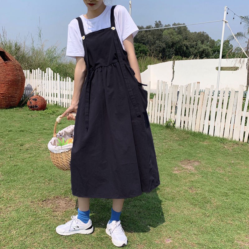 College-Style Daisy Dungaree Dress Women's Korean-Style Loose-Fit  Mid-Length Cute Suspender Skirt