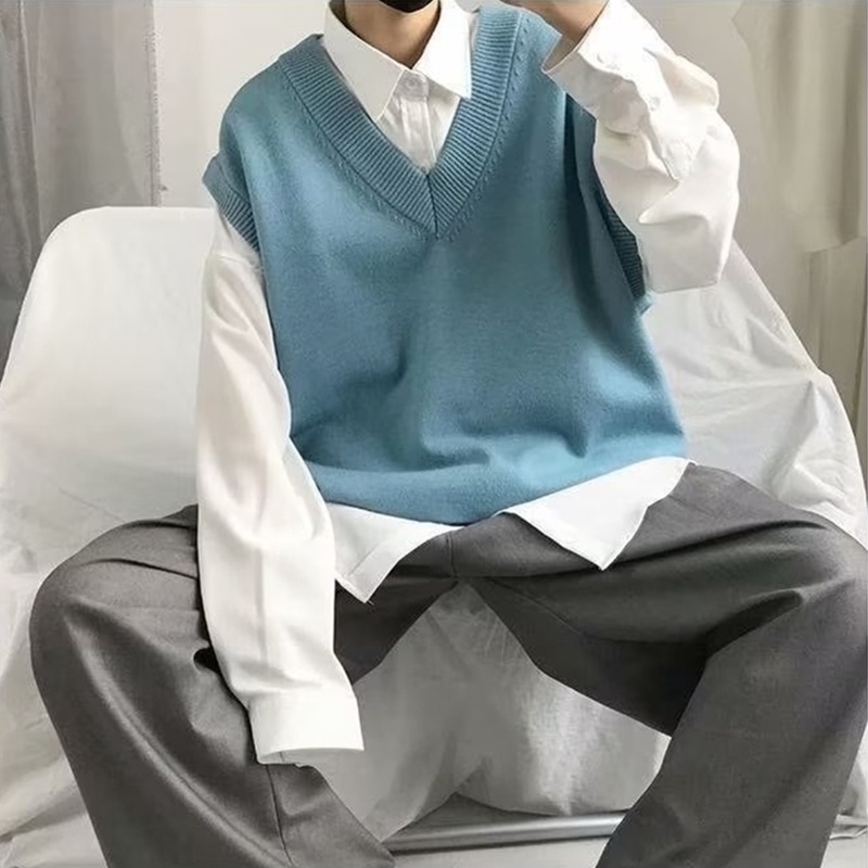 Button Up Vest Men's Oversized Rib-knit V-neck Sleeveless