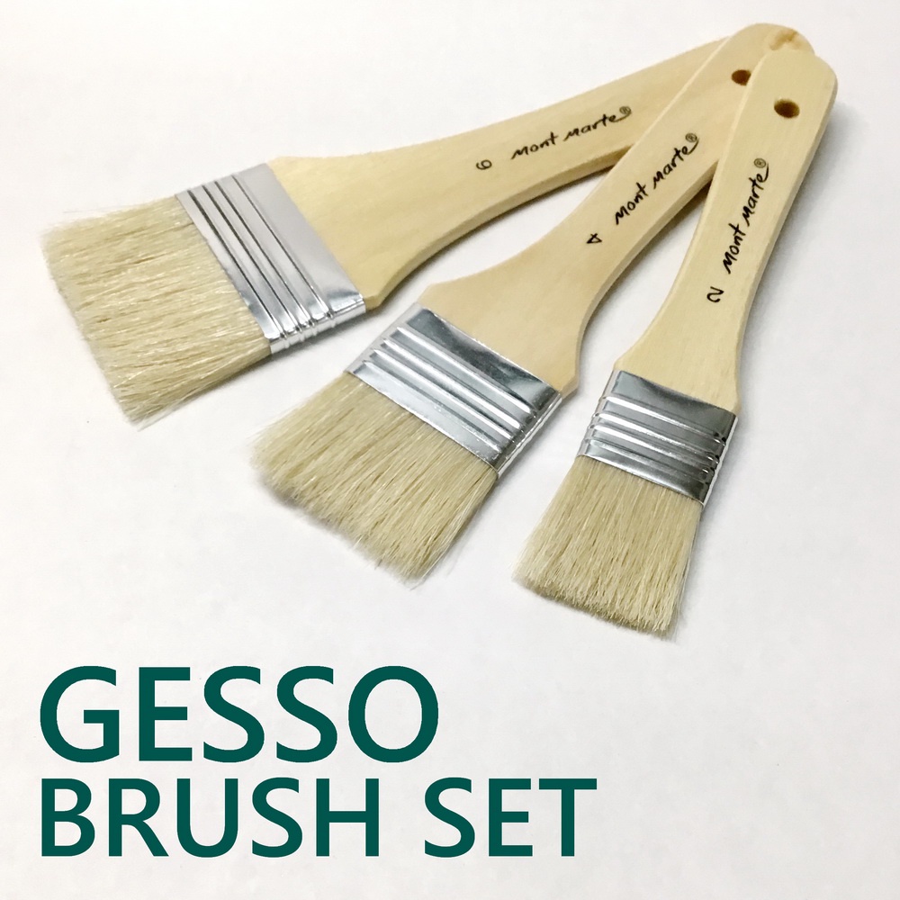 Mont Marte Gesso Brush Set sizes 2, 4, 6 Gesso Brush set (3 pcs.) hog bristles, wooden handle