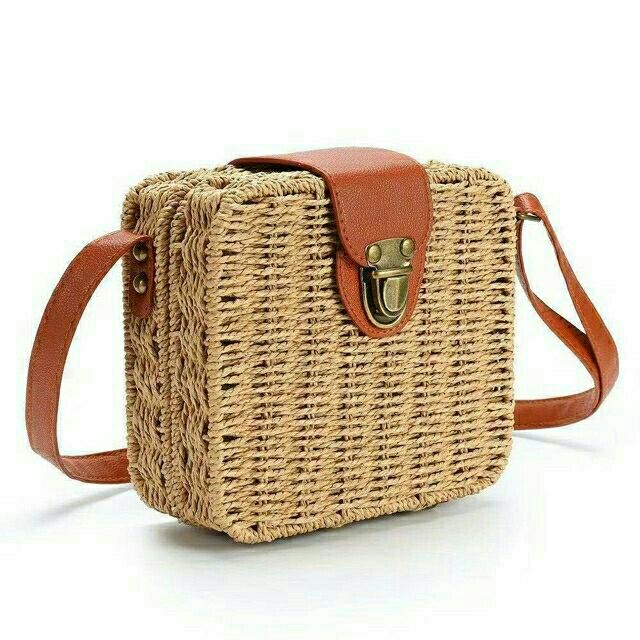 Fashion Rattan Boxy Beach Sling Bag Shopee Philippines