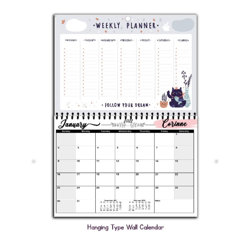 Personalized 2024 and 2025 Calendar Flat Desk & Hanging Wall Type