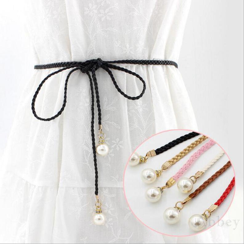 [Abbey] New Style Ladies Dress With Braided Waist Rope, Female ...