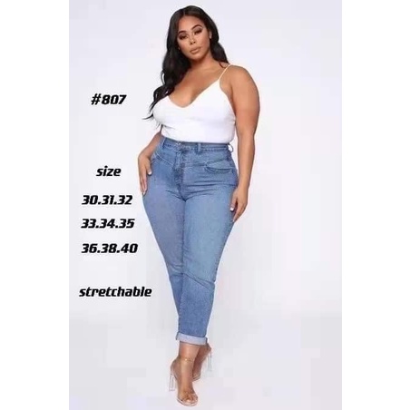 Bangkok Women‘s High Waist Plus size Denim Jeans Big Size Stretchy Pants  Maong 2 Buttons size30-40