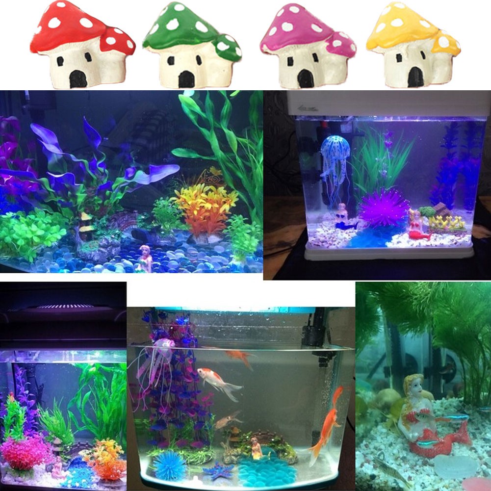 ML Mini Fish Tank Simulation Decoration Resin Mushroom House
