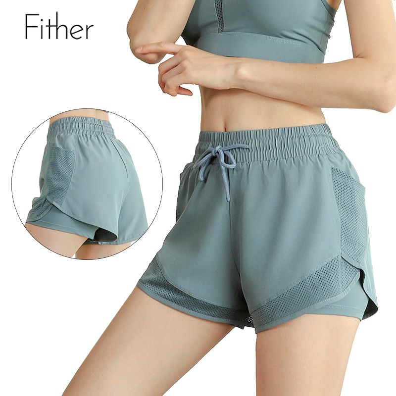 ANRAN】Sports Shorts High Waist Hip-lifting Stretch No Camel Toe Running  Biker Short