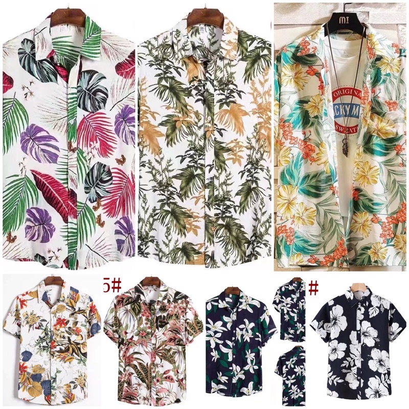 Summer Floral Hawaiian polo Short Sleeves Unisex Beach Shirt | Shopee ...