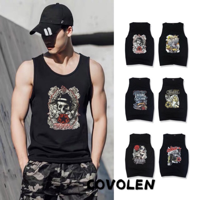 fashion black sando for men‘s round neck tribal tank tops Shopee