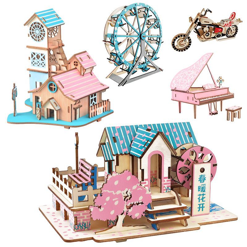Wooden 3d puzzle models are assembled into educational toys | Shopee ...
