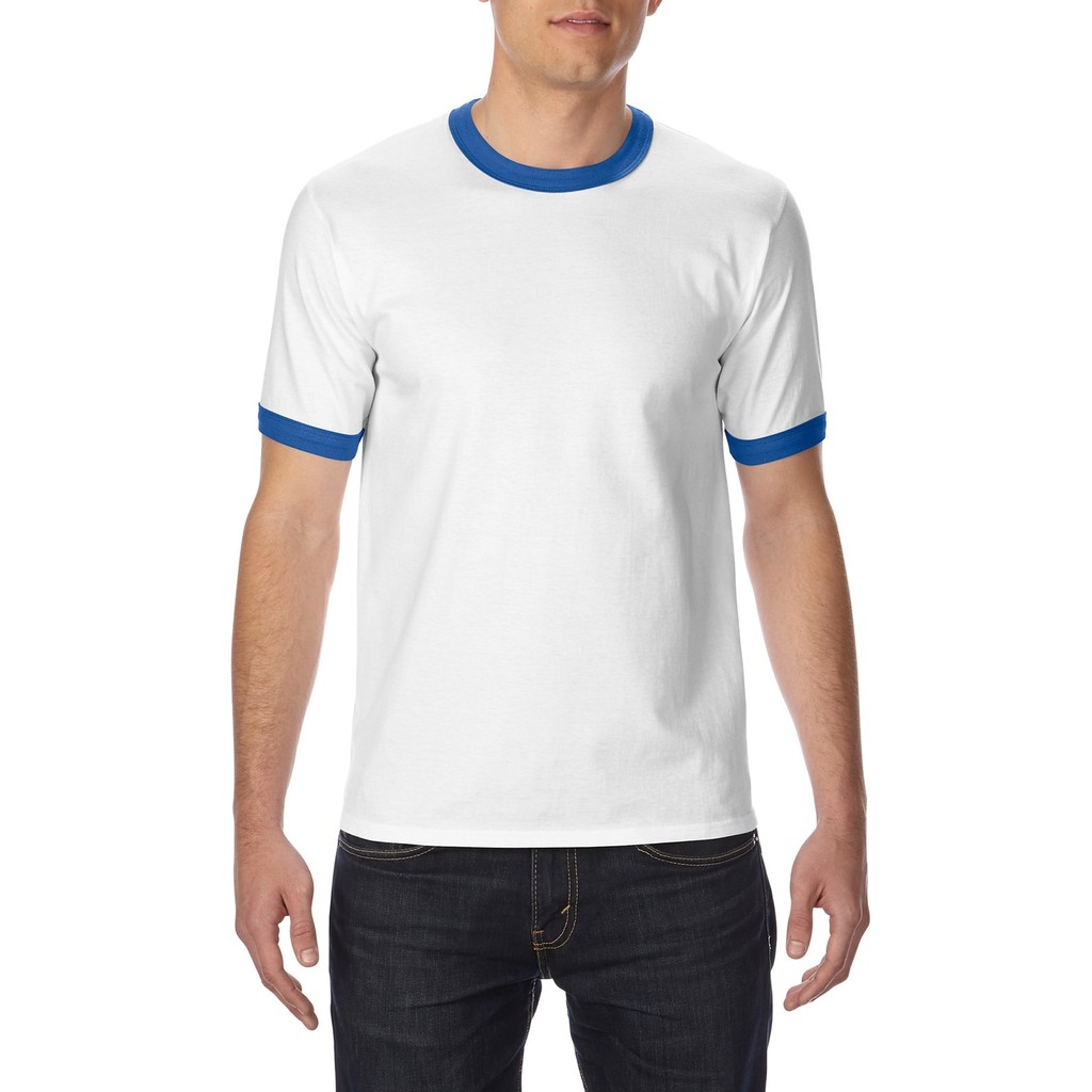 Gildan Premium Cotton Ringer T-Shirt (White / Royal) | Shopee Philippines