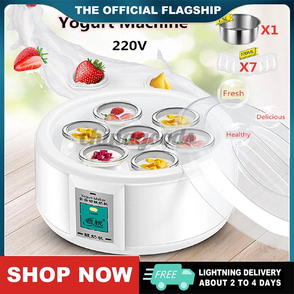 220V 1.5L Full Automatic Yogurt Maker Rice Wine Machine 7 Glass Jars