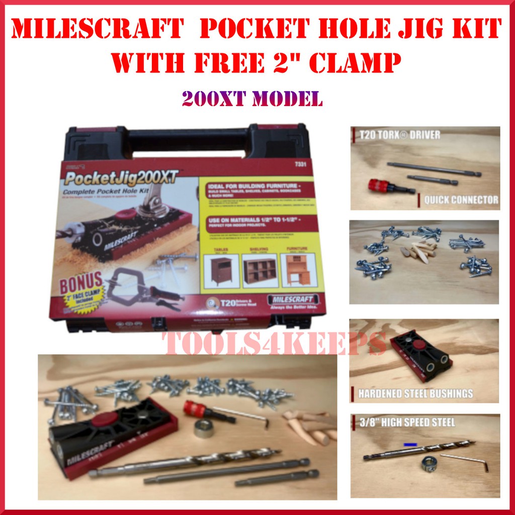 Milescraft Pocket Hole Jig Kit with 2 Clamp Set 200XT Model 7331Pockethole  Jig