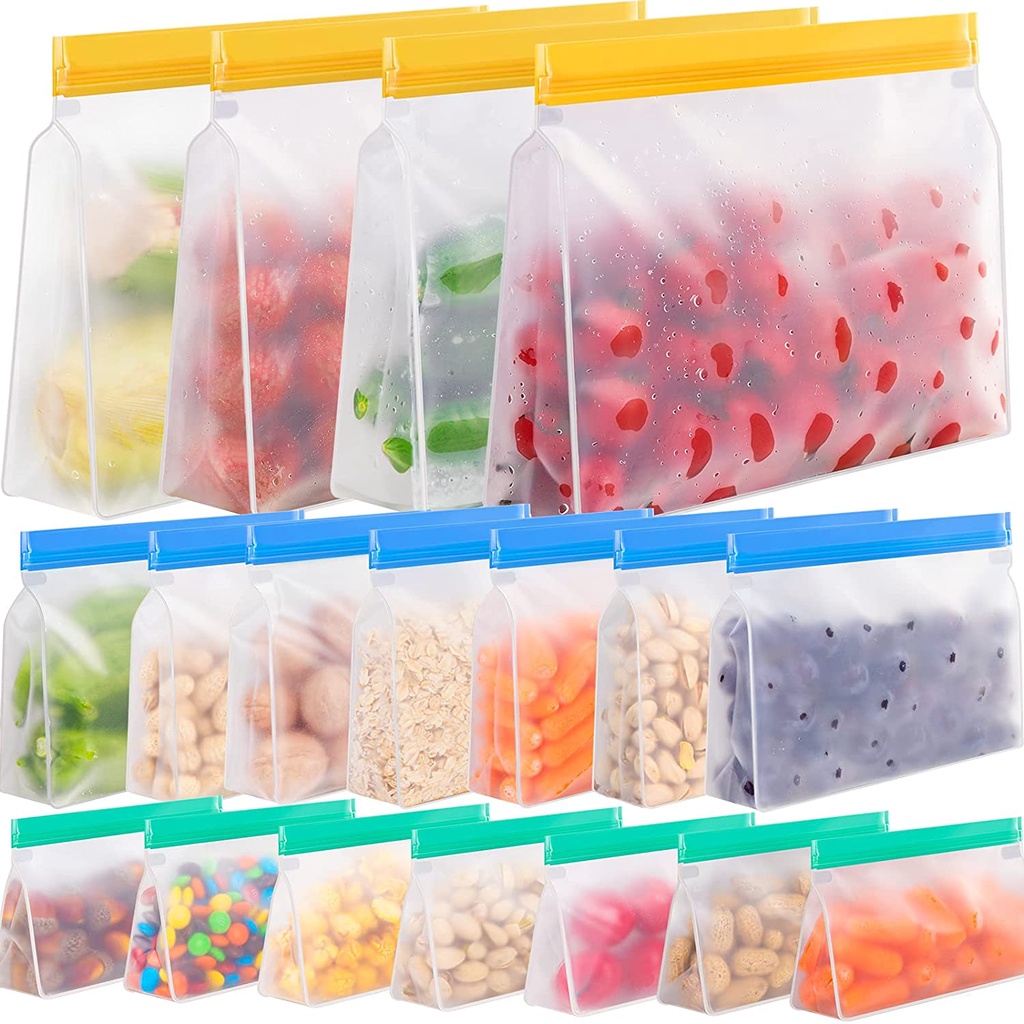 Reusable Food Storage Bags Stand Up Freezer Bags, Silicone Leakproof  Plastic Food Bags