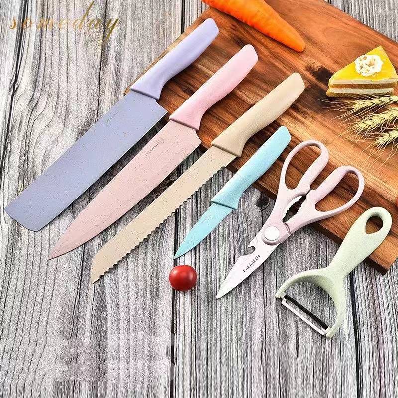 Someday Kitchen Knife Set 6 PCS Pastel Colors Stainless Steel Chef ...