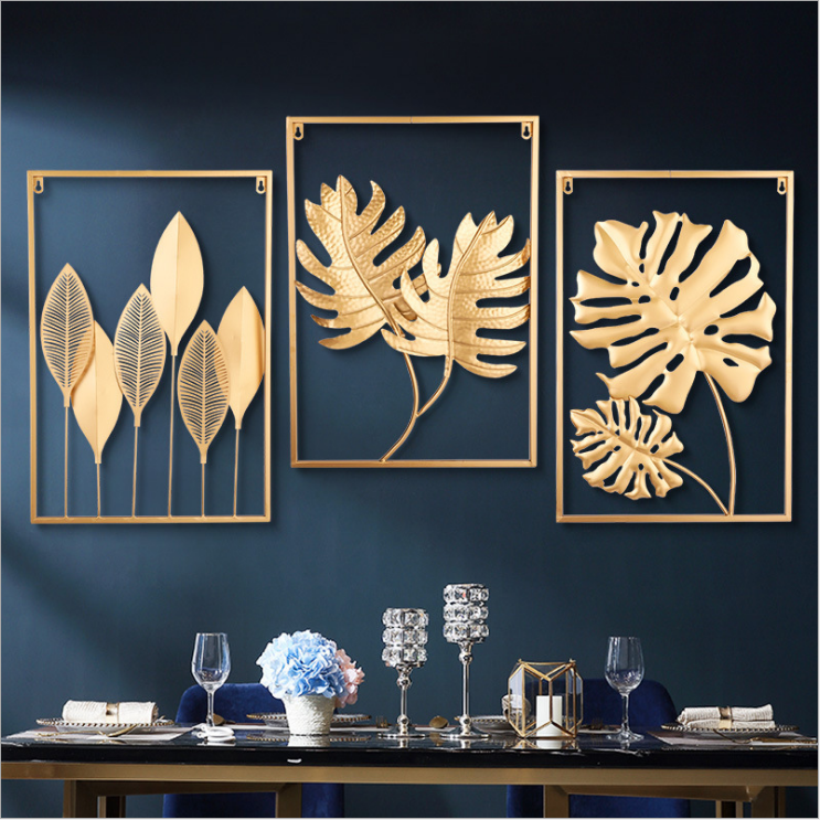 Metal Wall Decor with Square Frame, Metal Leaf Wall Art Decor Gold ...