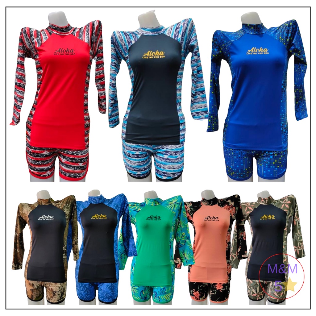 ALOHA LADIES RASHGUARD SET IN PRINTED COLORS | Shopee Philippines