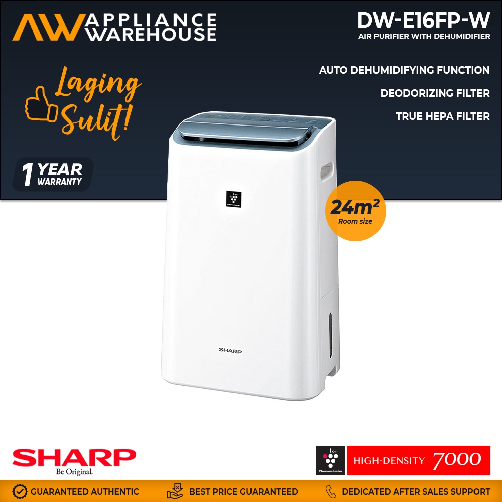 Sharp DW-E16FP-W Air Plasmacluster 2 In 1 Air Purifier Dehumidifier ...