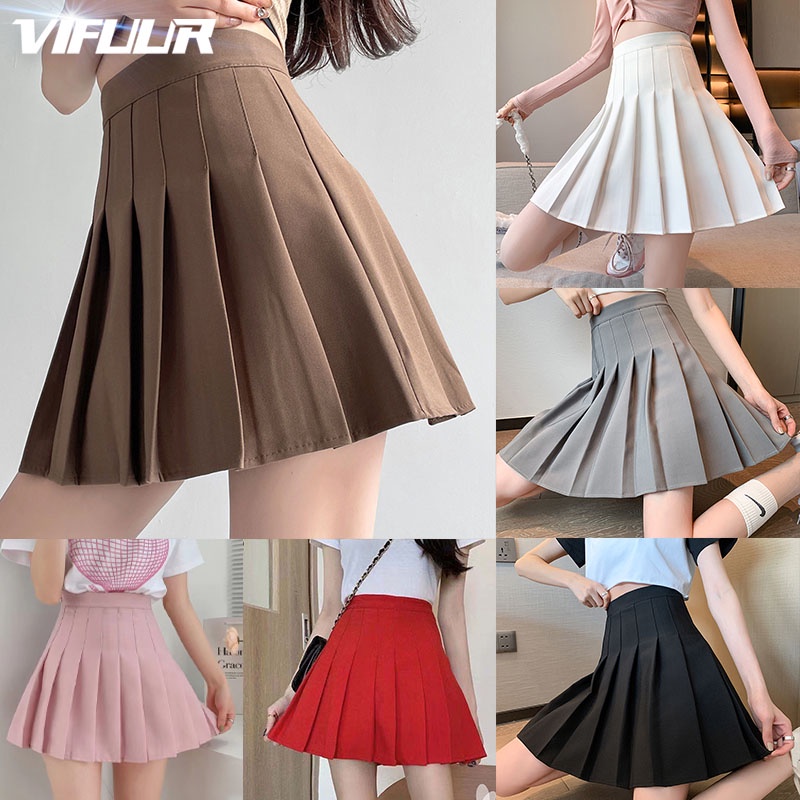VIFUUR Korean Fashion Skirt High Waist Skirt Slim Pleated Skater Tennis ...