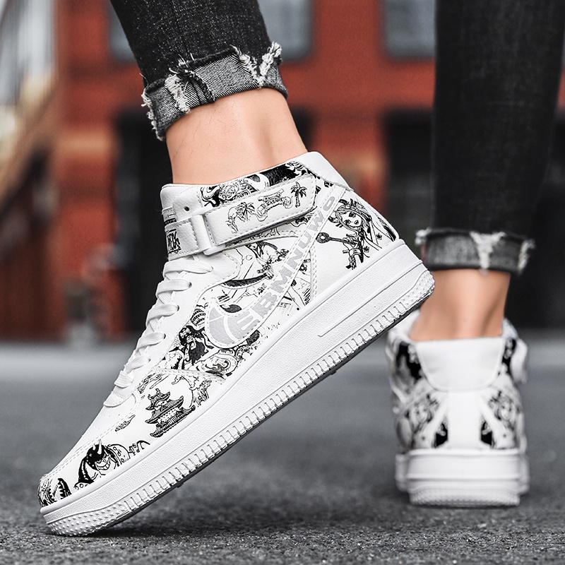 One Piece/One Piece Anime Joint Sneakers aj1 Air Force Graffiti White Shoes  High-Top Male Students Versatile Breathable Casual | Shopee Philippines