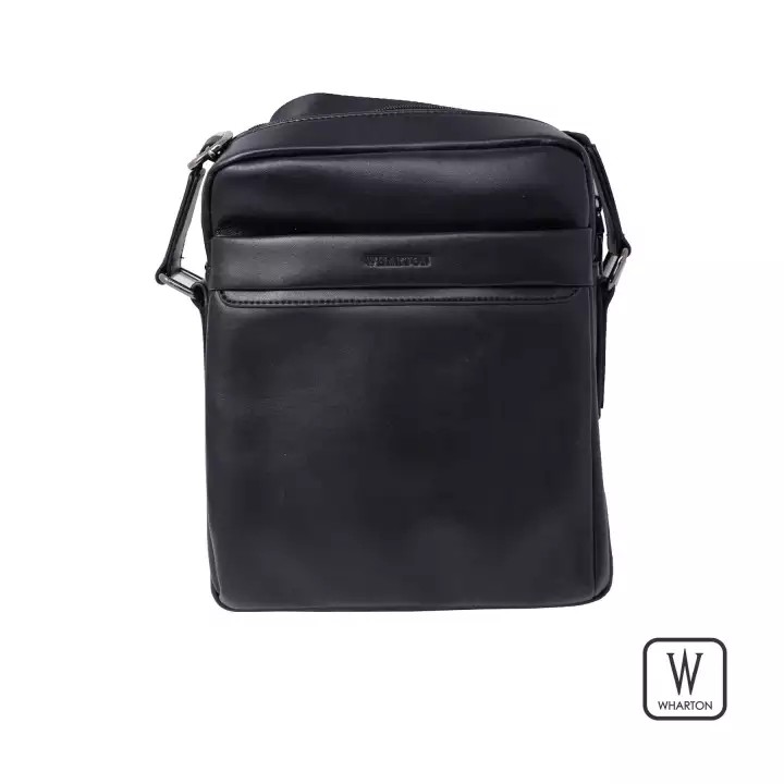 WHARTON Leather Sling Bag. Black Shopee Philippines