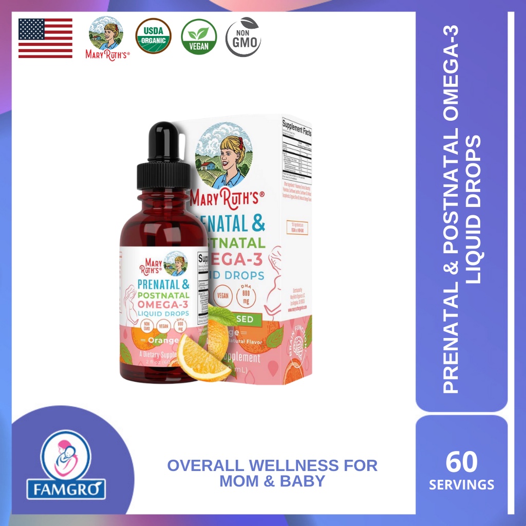 Mary Ruth Prenatal & Postnatal Omega3 Liquid Drops 800mg DHA & 8mg of