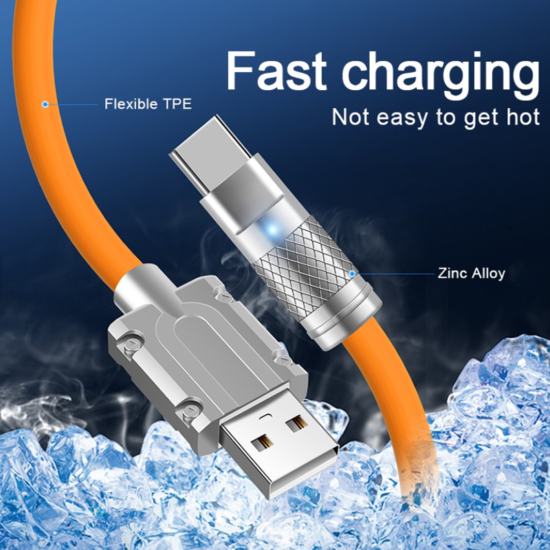 120W USB Liquid Silicone Cable Metal 6A Type C Fast Charge Cable Micro ...