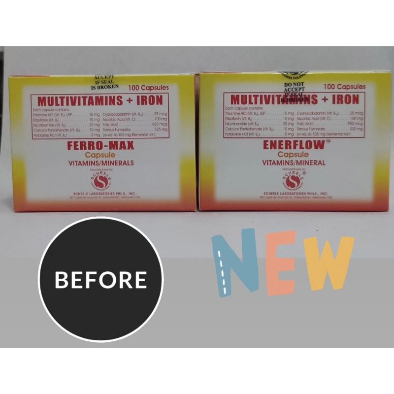 Enerflow (formerly FERROMAX) Vitamins and Minerals Multivitamins + Iron 100 Capsules Shopee