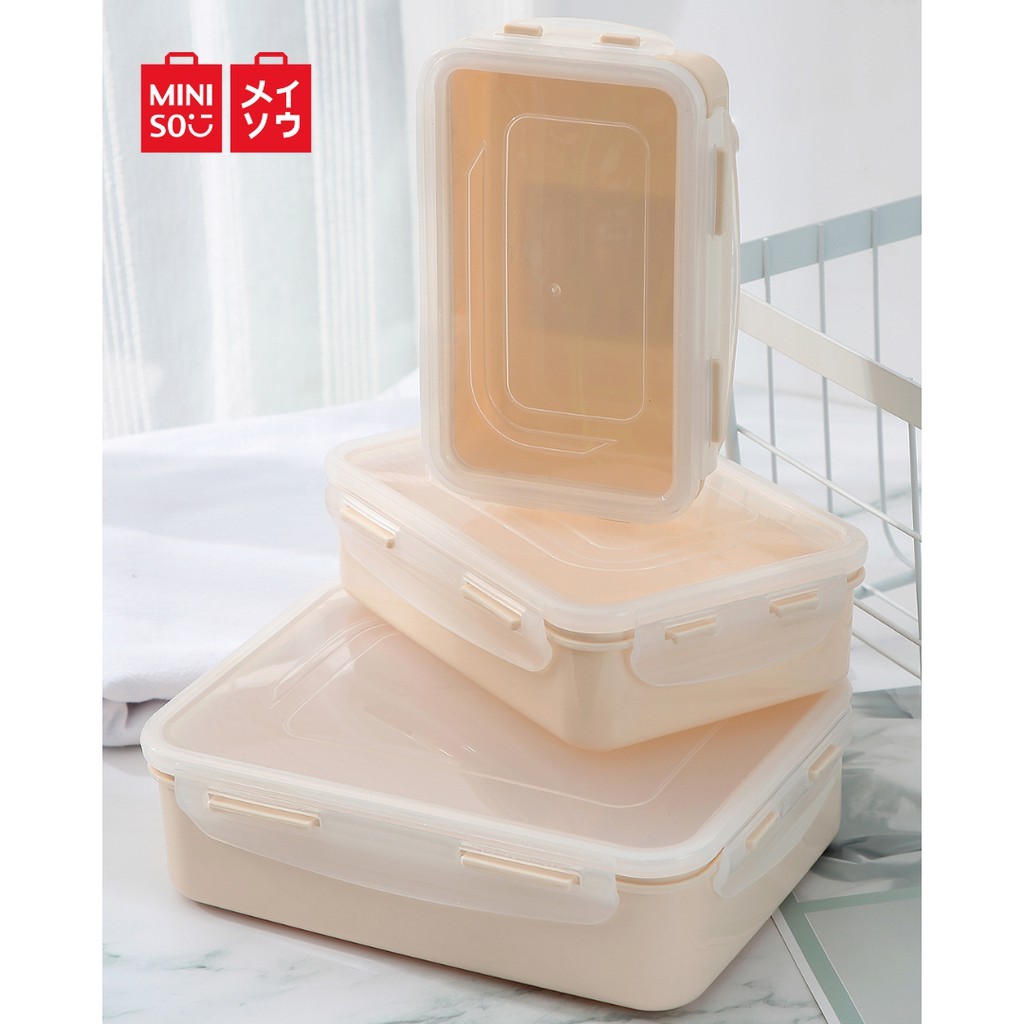 Miniso Food Container Rectangular fresh-keeping box 350ml 650ml Beige ...