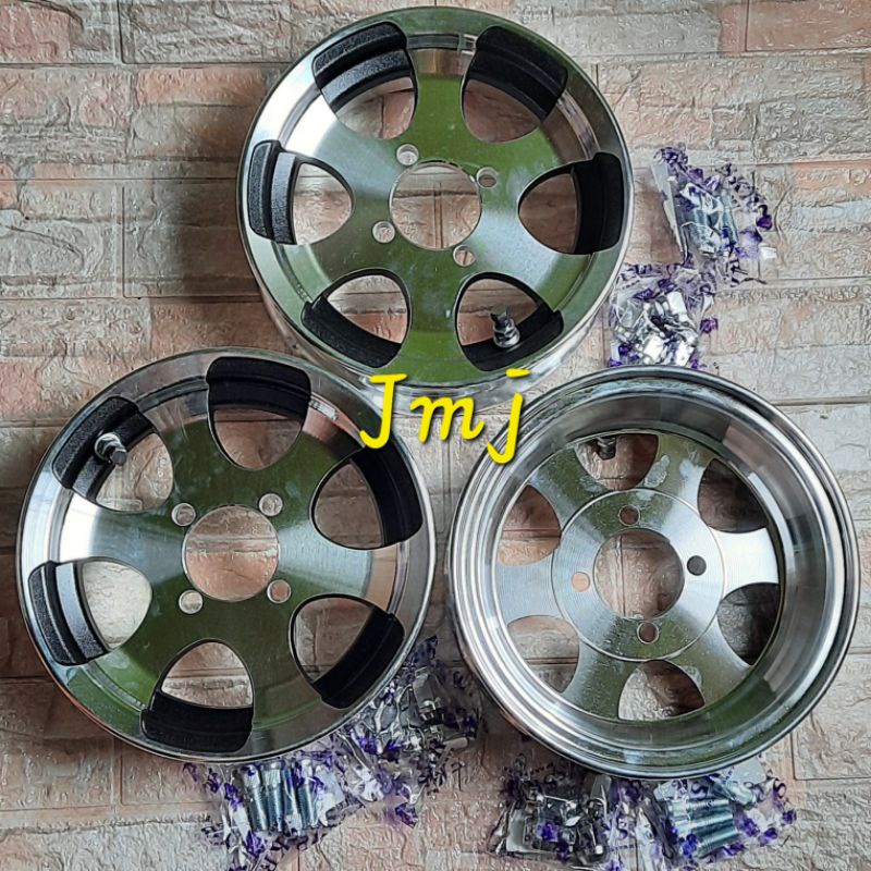 BAJAJ RE/TVS KING /PIAGGIO ALLOY MAGS WHEEL (3pcs) WITH STUD BOLT AND ...