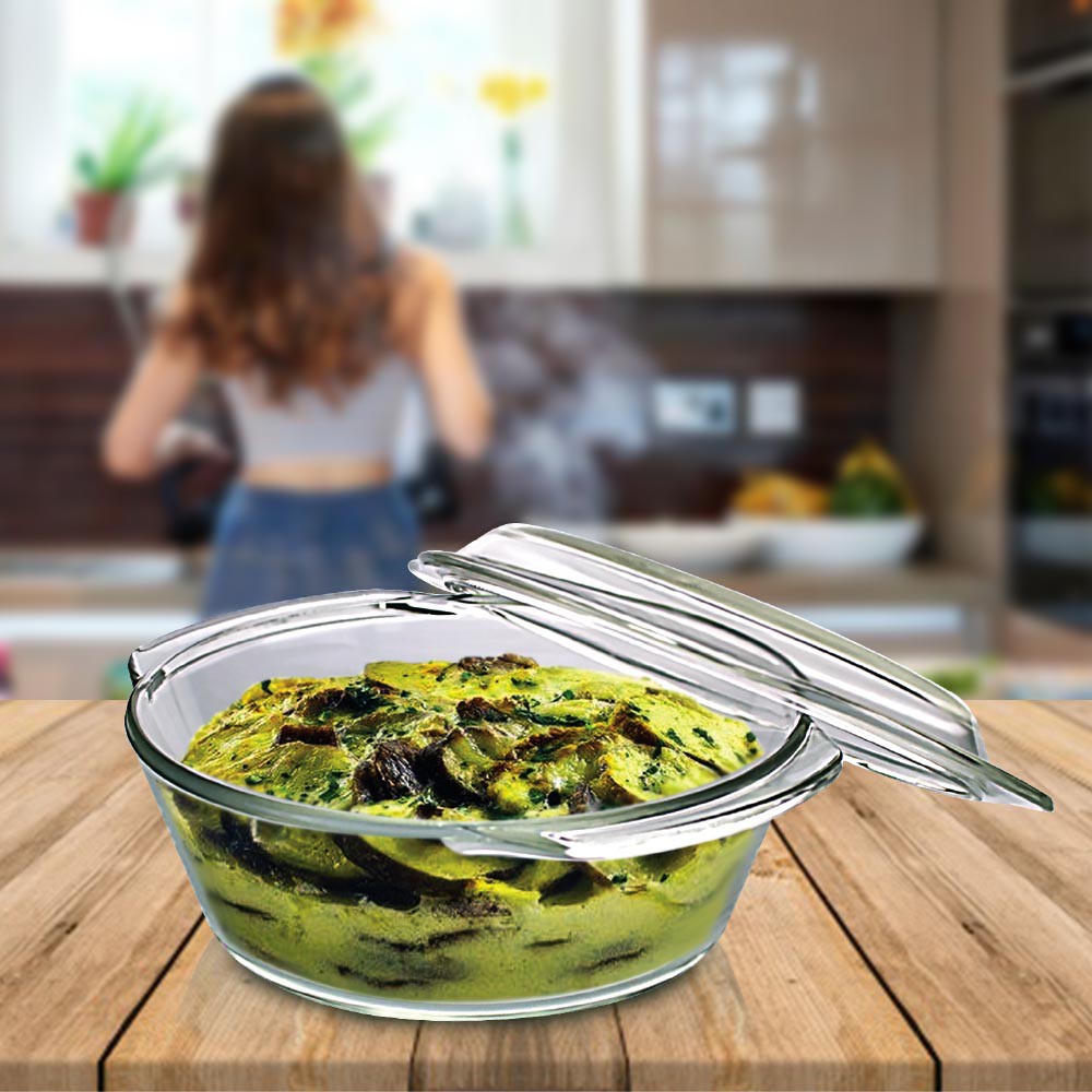 Royal King Liter Round Baking Dish with Lid Borosilicate Glass Pyrex  Circular Bake Tray