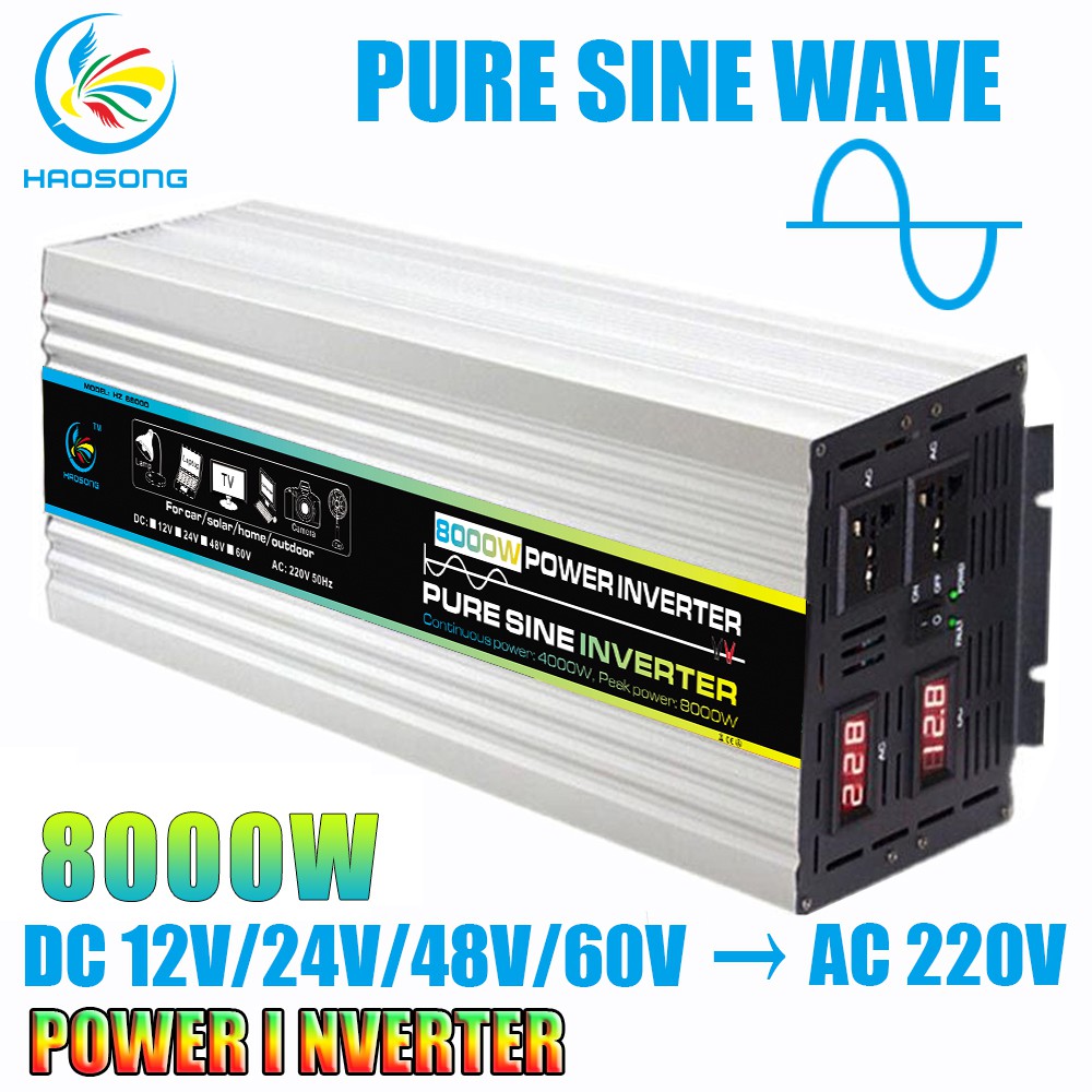 HAOSONG Pure Sine Wave Power Inverter 5000W/6000W/8000W DC 12V to AC