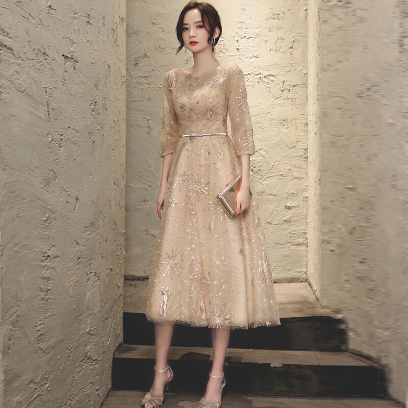 New spring and summer new  women's clothing temperament sexy dress banquet annual meeting backless printing embroidered dress