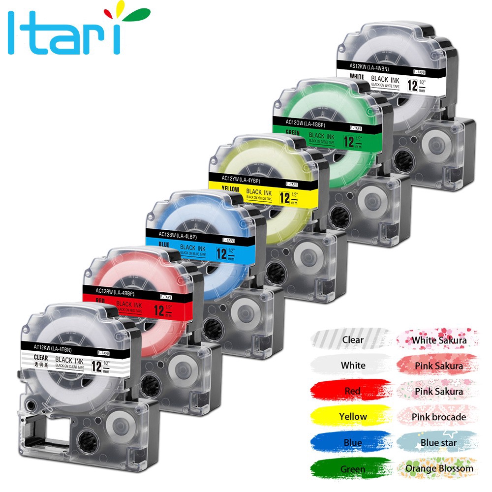 6pcs Multi Colors SS12KW ST12KW LC-4WBN Compatible Epson LabelWorks LK ...
