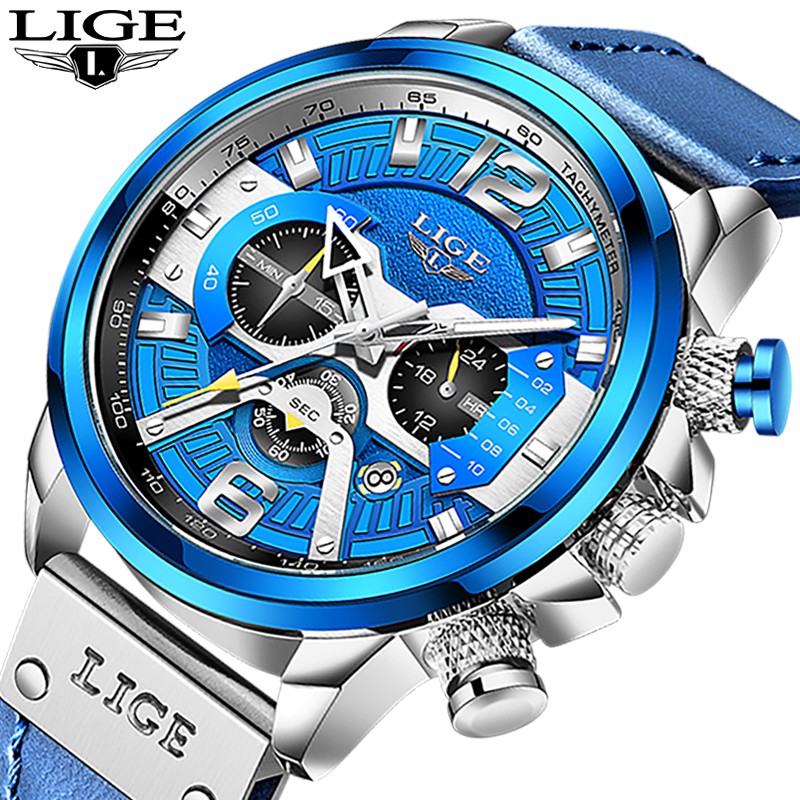 LIGE Men Watch Fashion Casual Quartz Watch Leather Waterproof ...