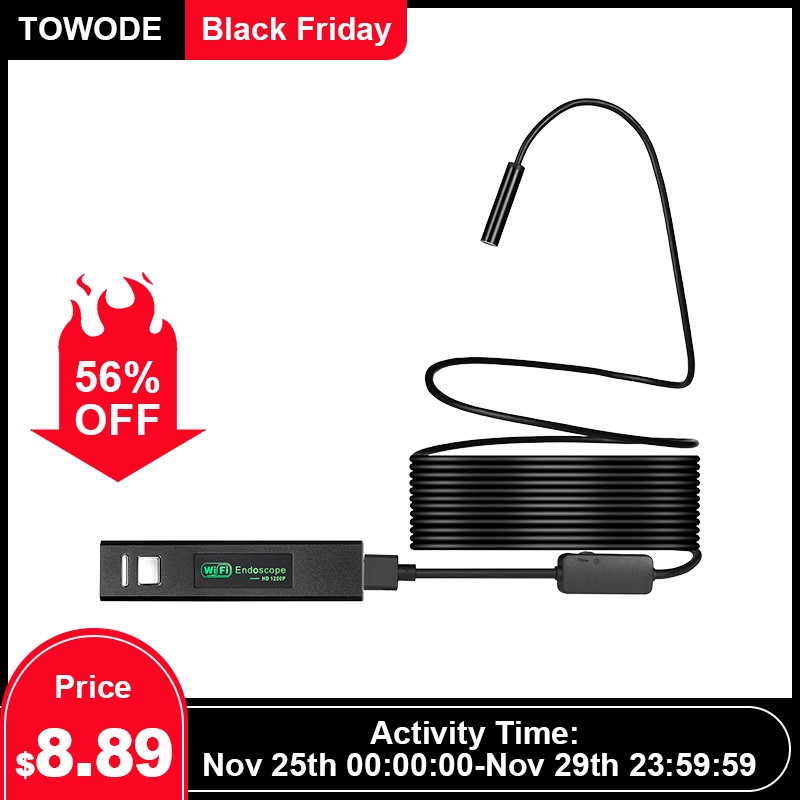 TOWODE WiFi Endoscope Camera HD 1200P Hard Cable Android IOS Control