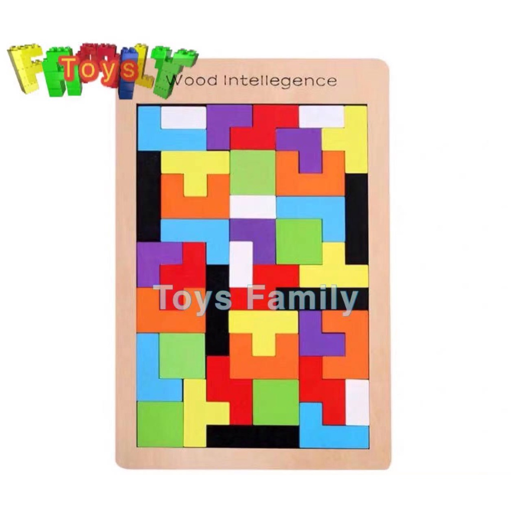 Wooden Tetris Tangram Puzzle 40 pcs Block Intelligence Educational Fun ...