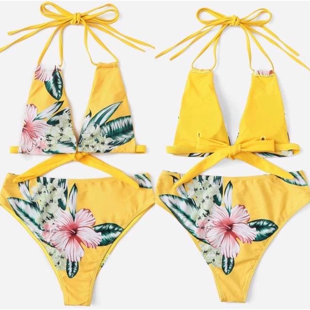Korean swimwearSexy Women Flower Print Two Pieces Bikini with Padded ...