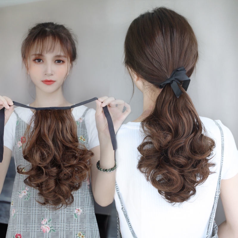 Ready Stock Wig Ponytail Female Long Curly Hair Bandage Style Pear Flower Fake Ponytail Big Wave L