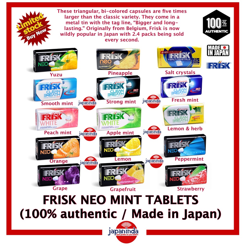 FRISK Neo Mint Tablets (50 Triangular bicolored Mints) Made in Japan