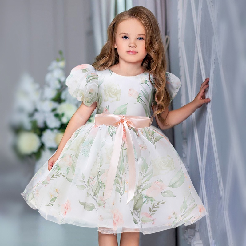 Baby Girl Dress Flower Puff Sleeve Dress For Elegant Wedding Kids ...