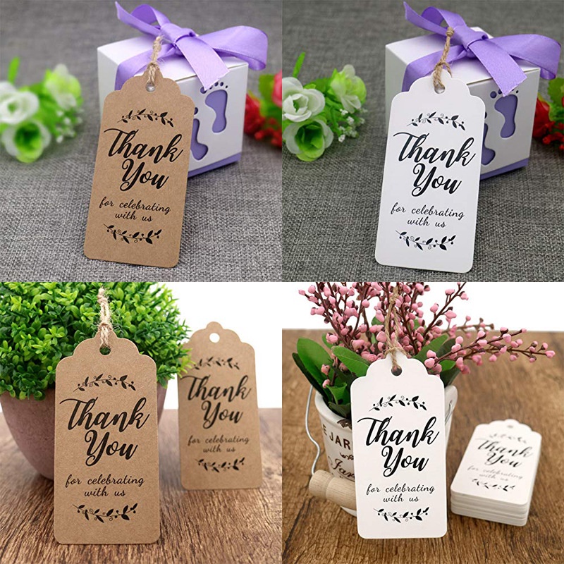 FSF 100Pcs Kraft Gift Tags Thank You Paper Tags Wedding Decorations ...