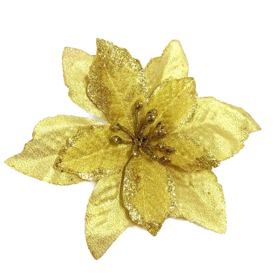 12pcs Gold powder multicolor christmas flower Artificial Flowers christmas tree decoration/party