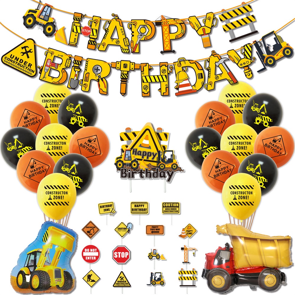 CODCar Theme Boy Birthday Set Excavator Balloon Garland Engineering