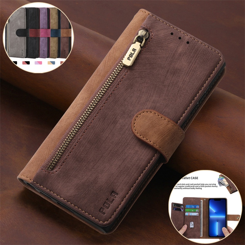 Luxury Casing For iPhone 14 13 12 Pro Max Plus Pola Fashion Flip Case Card  Bag Leather Wallet Magnetic Buckle Bracket Frosted Shell