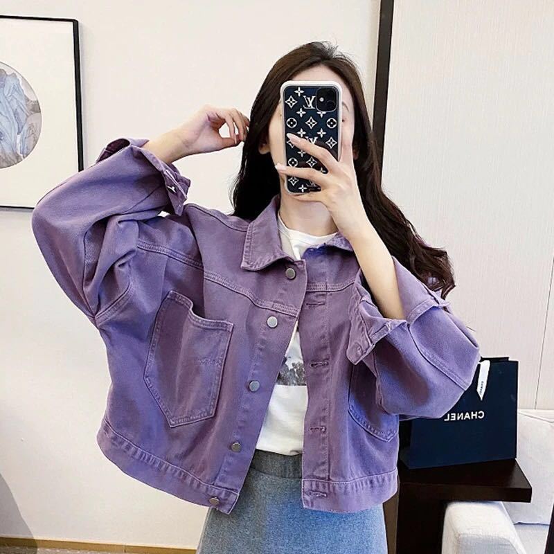 Ready Stock Ins Hot Purple Denim Jacket Korean Top Women s Korean Version Plus Size Long Sleeve Outwear S 2XL Shopee Philippines