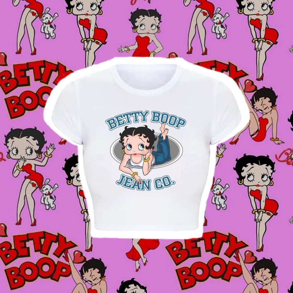 Betty Boop Red Collection Aesthetic Slim Fitted White Body Hugging Crop