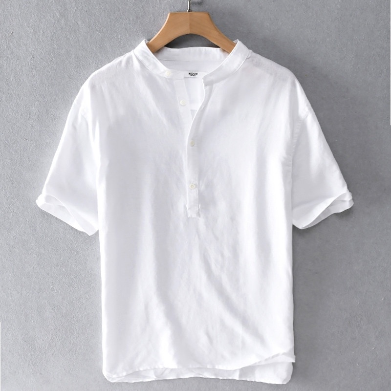 HUILISHI 9COLOUR Chinese collar men's short-sleeved cotton shirt polo ...