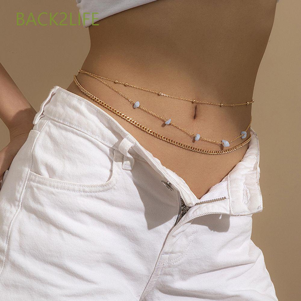 Beaded Waist Belly Chains for Women,6 Pairs Layered Belly Body Chain  Butterfly Heart Shell Pendant Waist Chains Gift Beach Waist Chain Jewelry