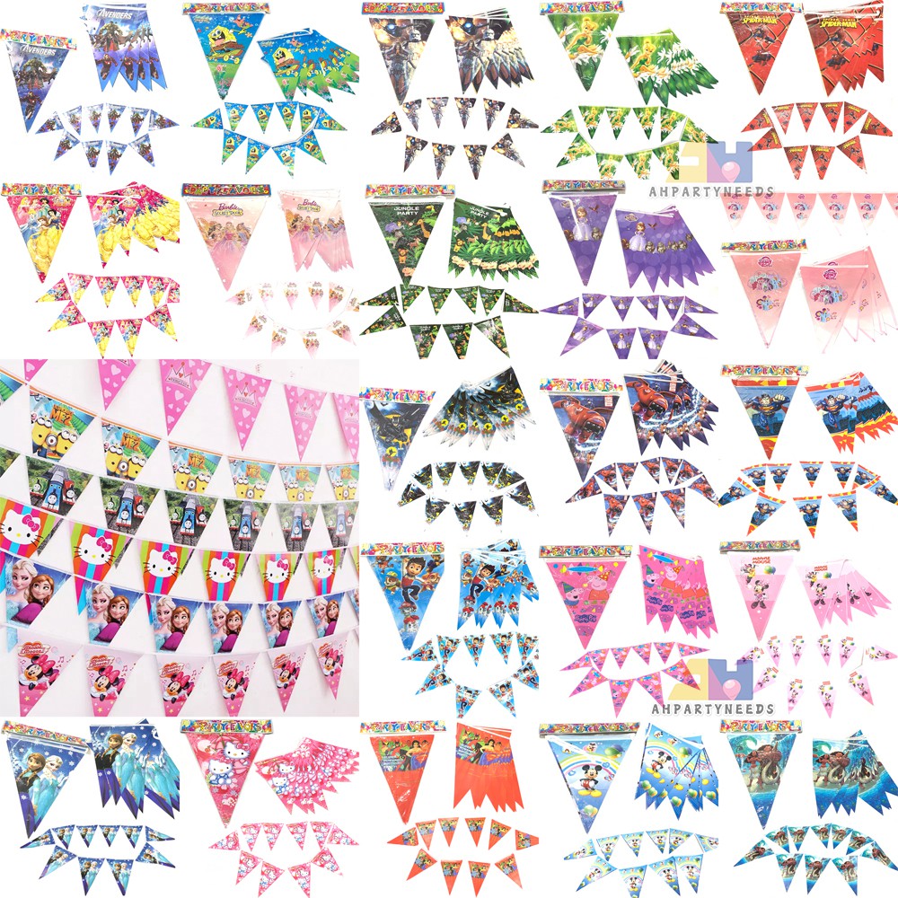 1Set Cartoon Banderitas Triangle Banner Pull Flag Birthday Party Home ...